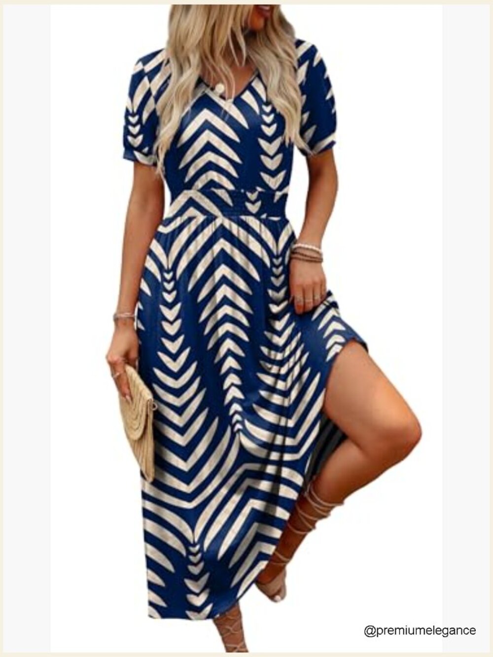 V Neck Maxi Dress Smocked Waist A Line Flowy Midi Long Dress Boho Beach Casual - Picture 3 of 7